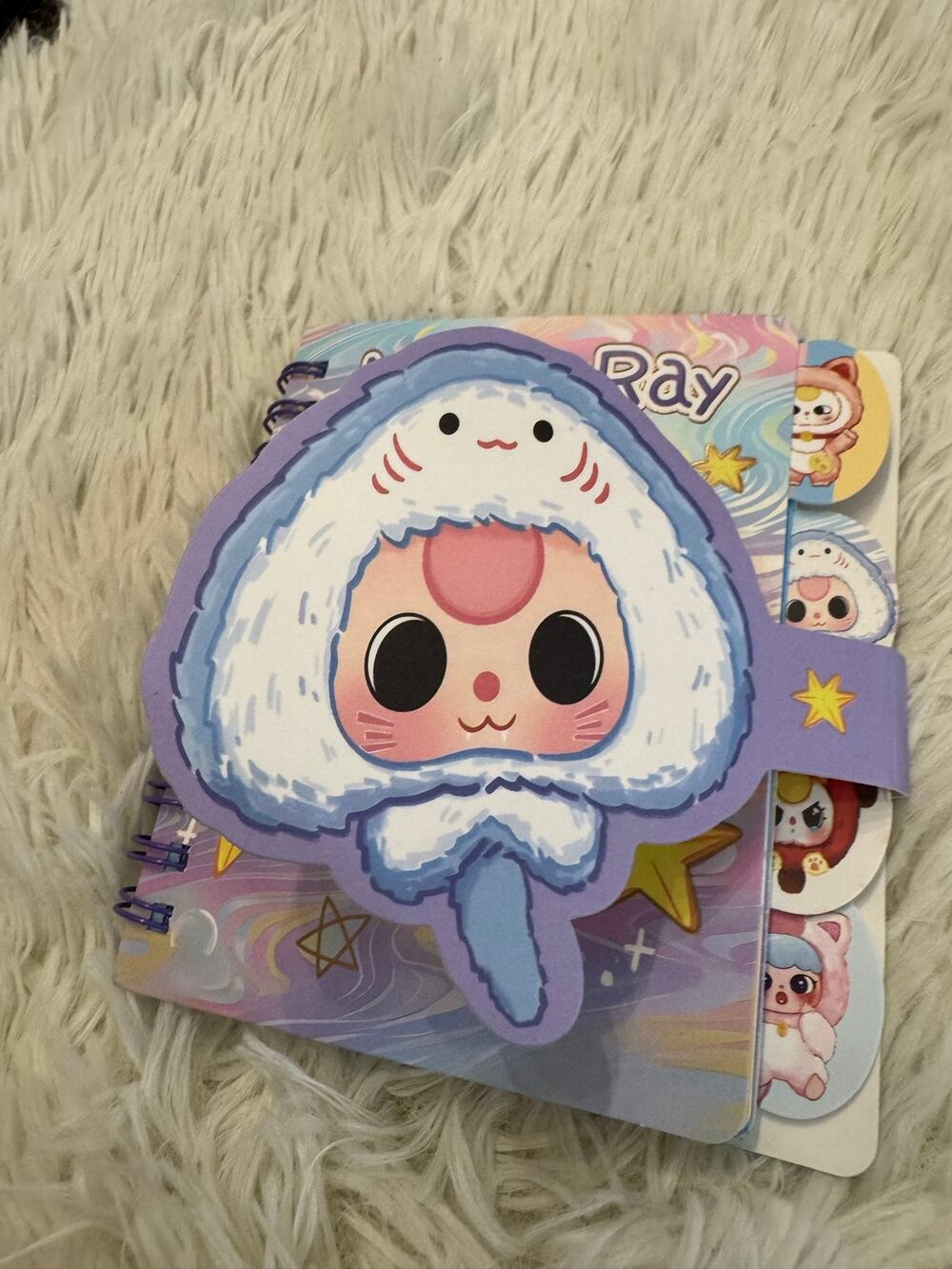 Baby Three Manta Ray A6 size spiral notebook snap closure 4 cute dividers